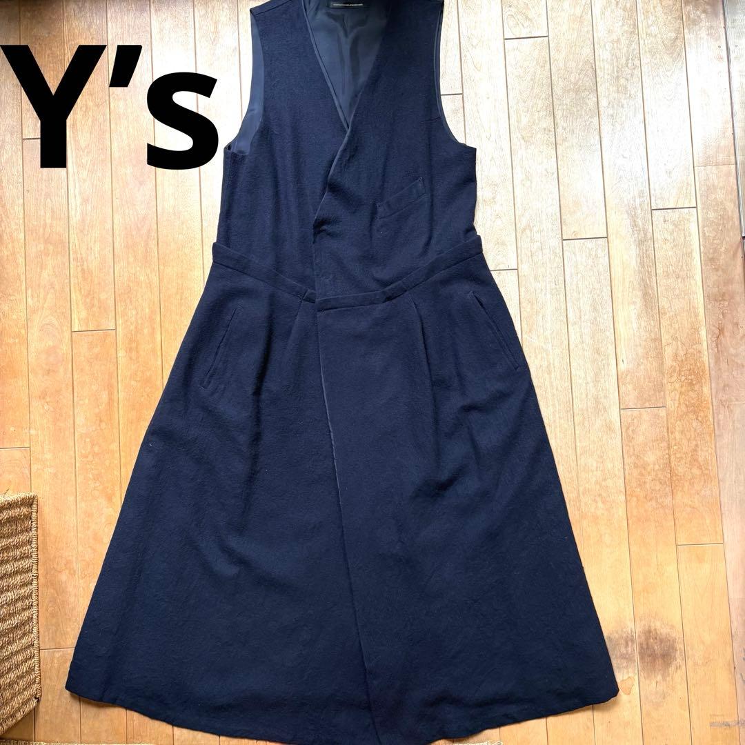 ワイズ／ロングワンピース／ジャンパースカート／ウール／ネイビー／ヨウジヤマモト