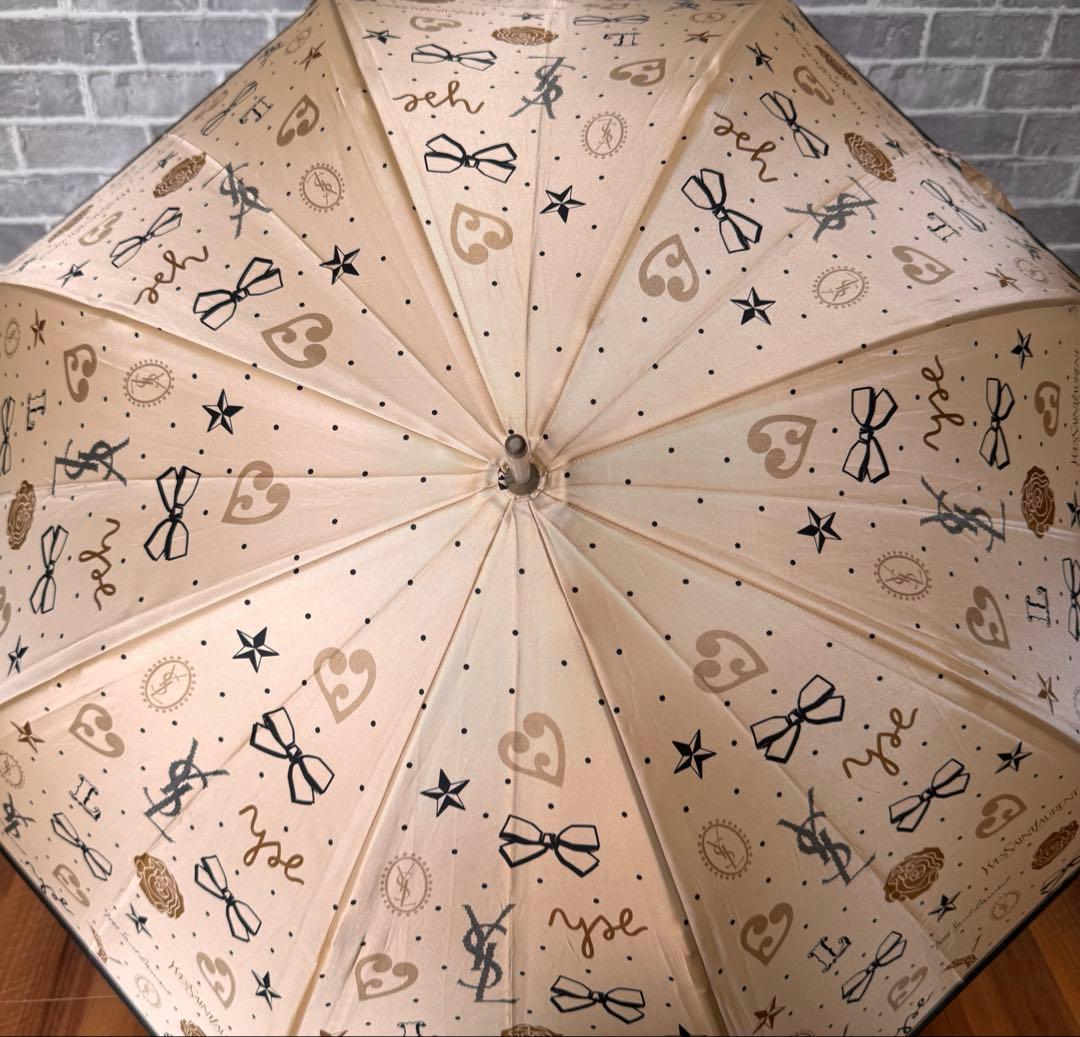 Yves Saint Laurentイヴ・サンローランYSLベージュ花ベージュ傘