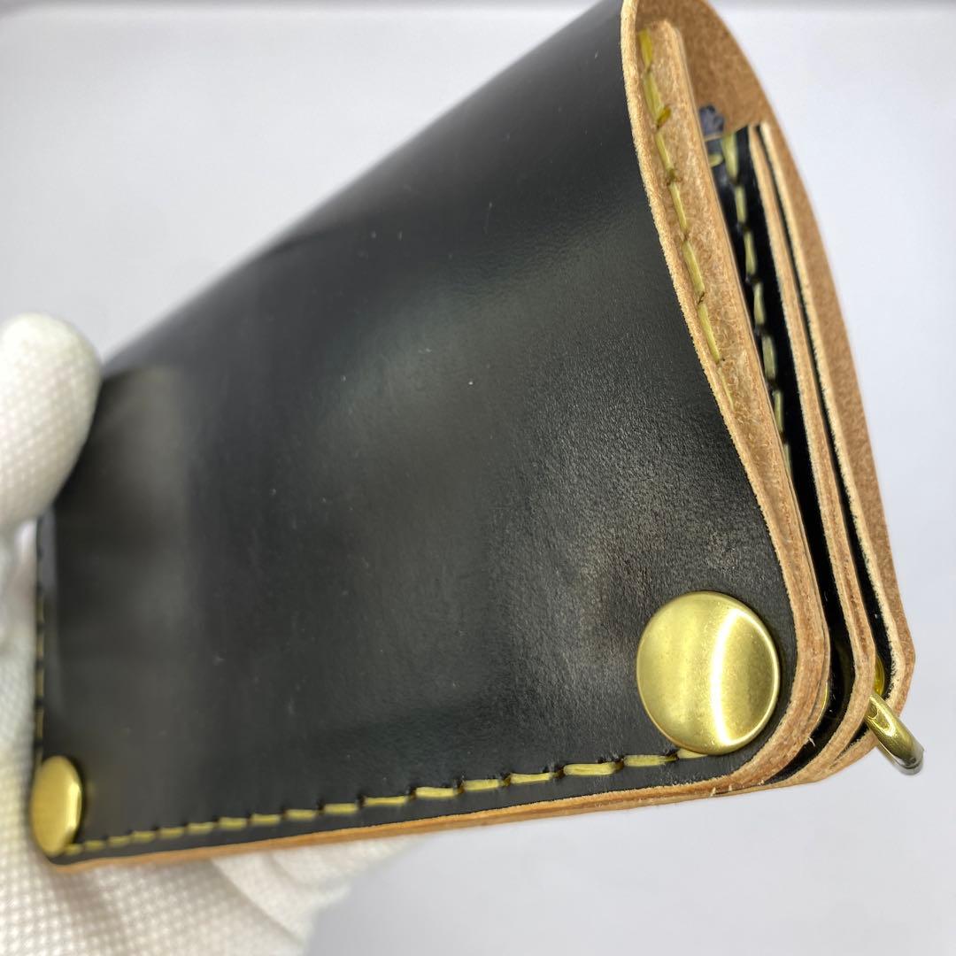 折らずお札収納 真鍮 丘染めブラックの無骨トラッカーウォレット T-MTW729