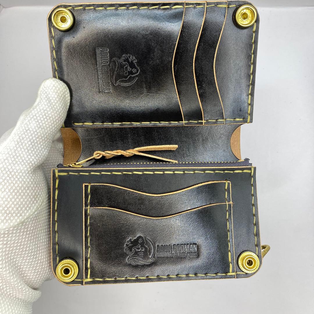 折らずお札収納 真鍮 丘染めブラックの無骨トラッカーウォレット T-MTW729