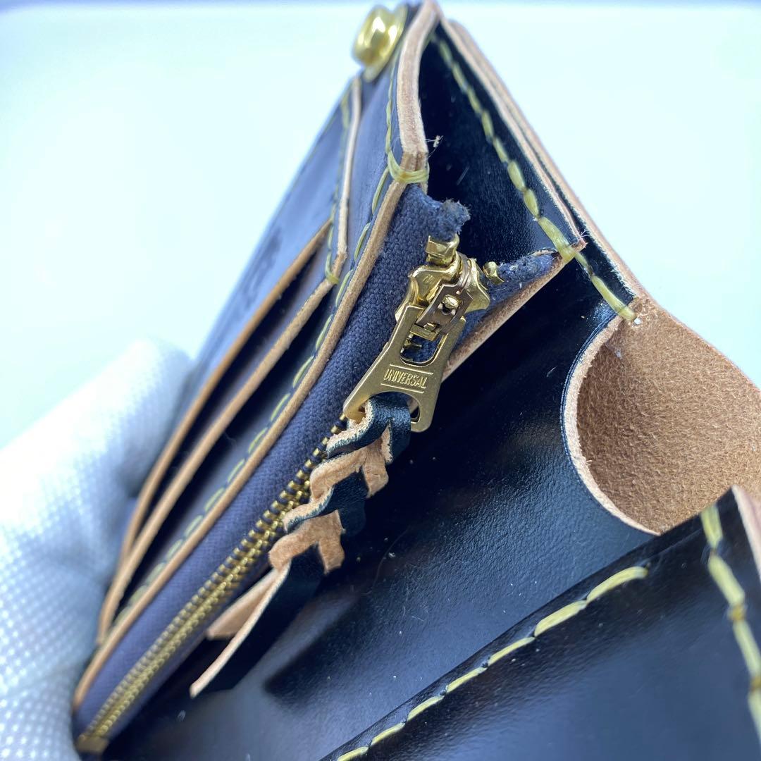 折らずお札収納 真鍮 丘染めブラックの無骨トラッカーウォレット T-MTW729