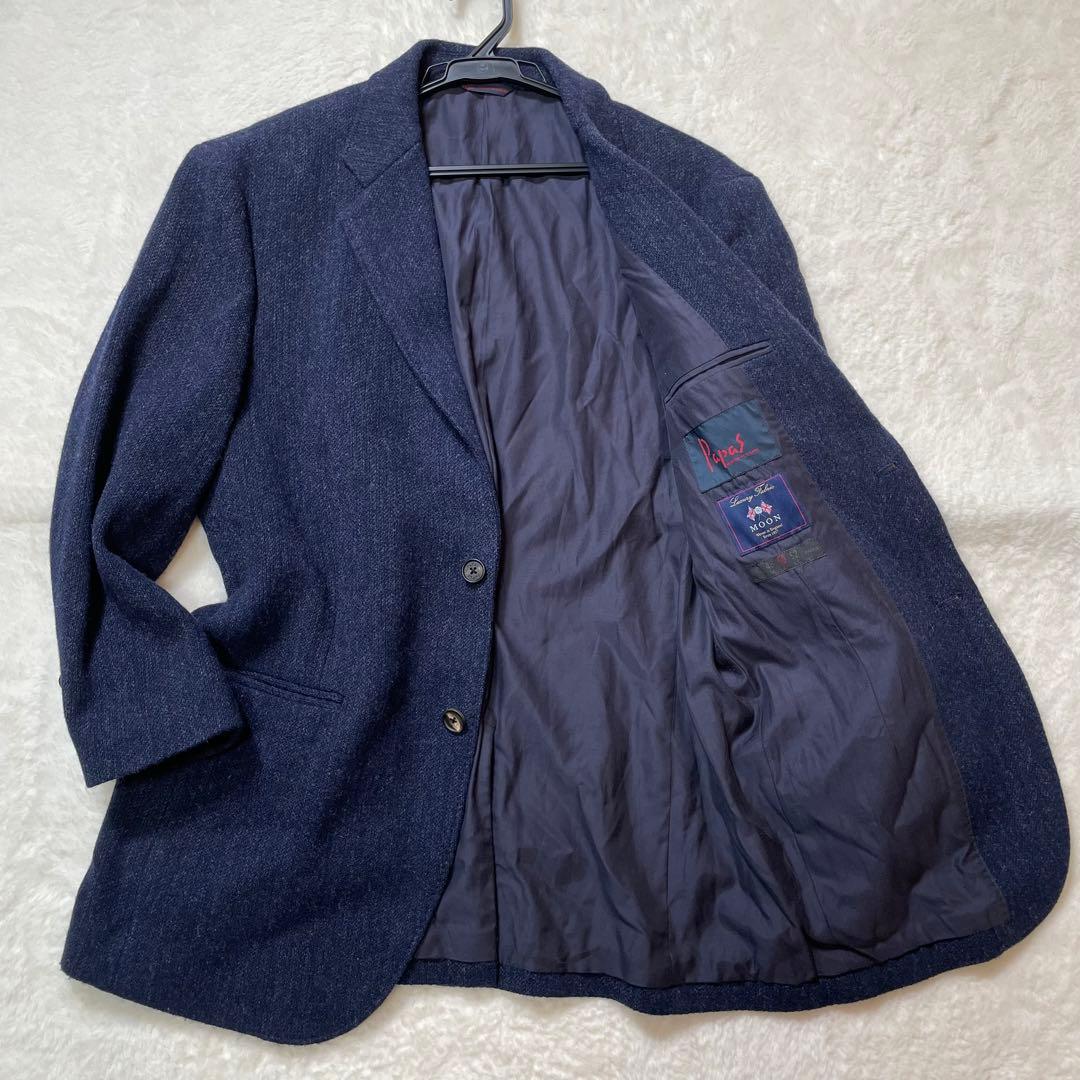 パパス Papas MOON　ウール ツイードジャケット ネイビー　Lサイズ