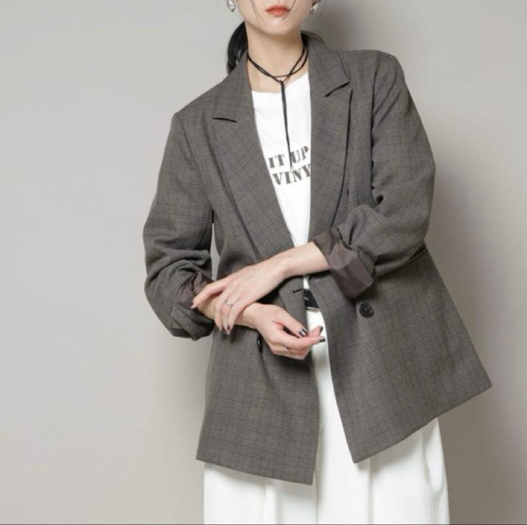 ストレッチサージチェックダブルジャケット BRダブルブレスト