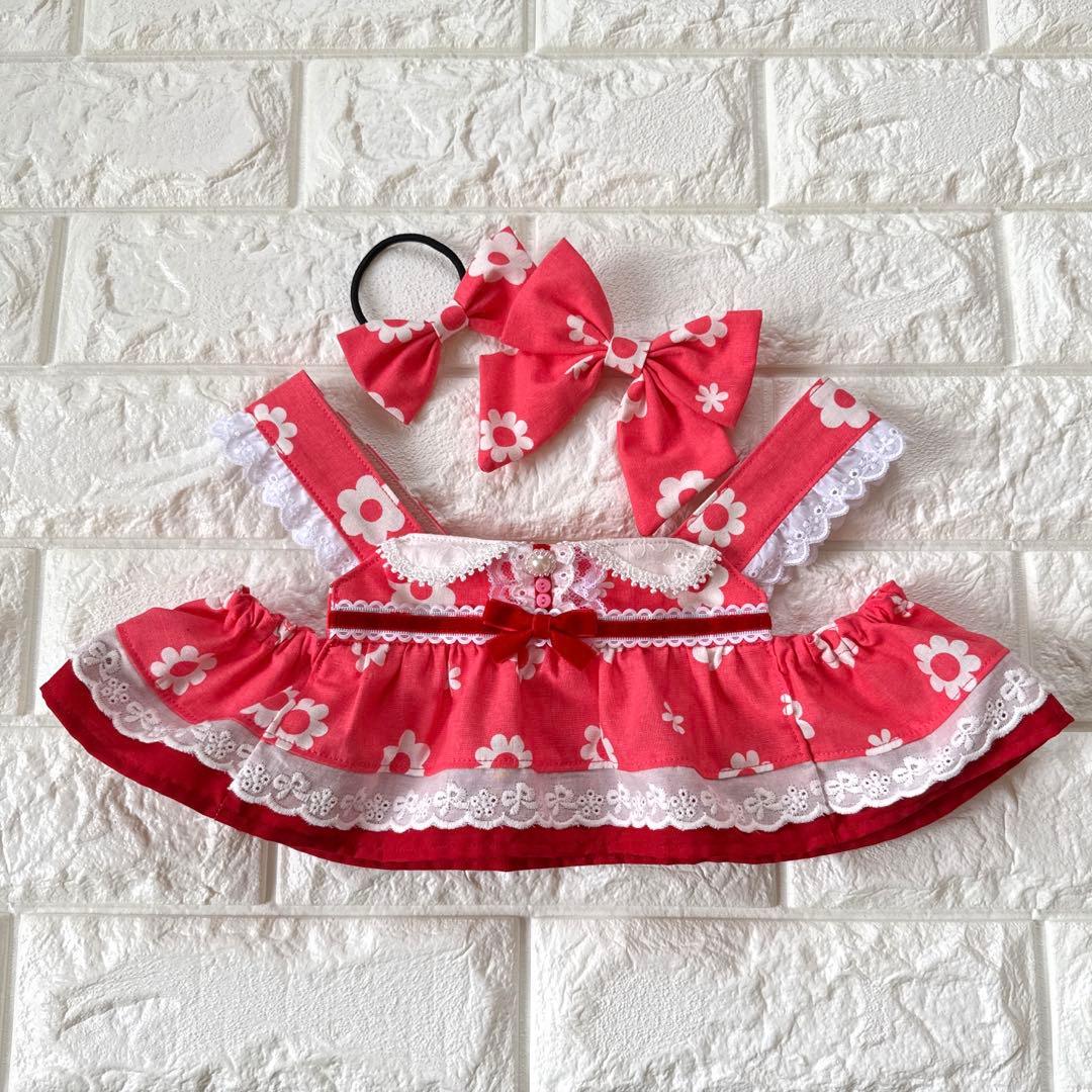 ラボット LOVOT 服 ホワイトフラワー ピンク襟付きワンピース＆帽子セット