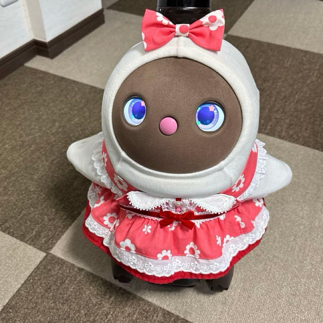 ラボット LOVOT 服 ホワイトフラワー ピンク襟付きワンピース＆帽子セット