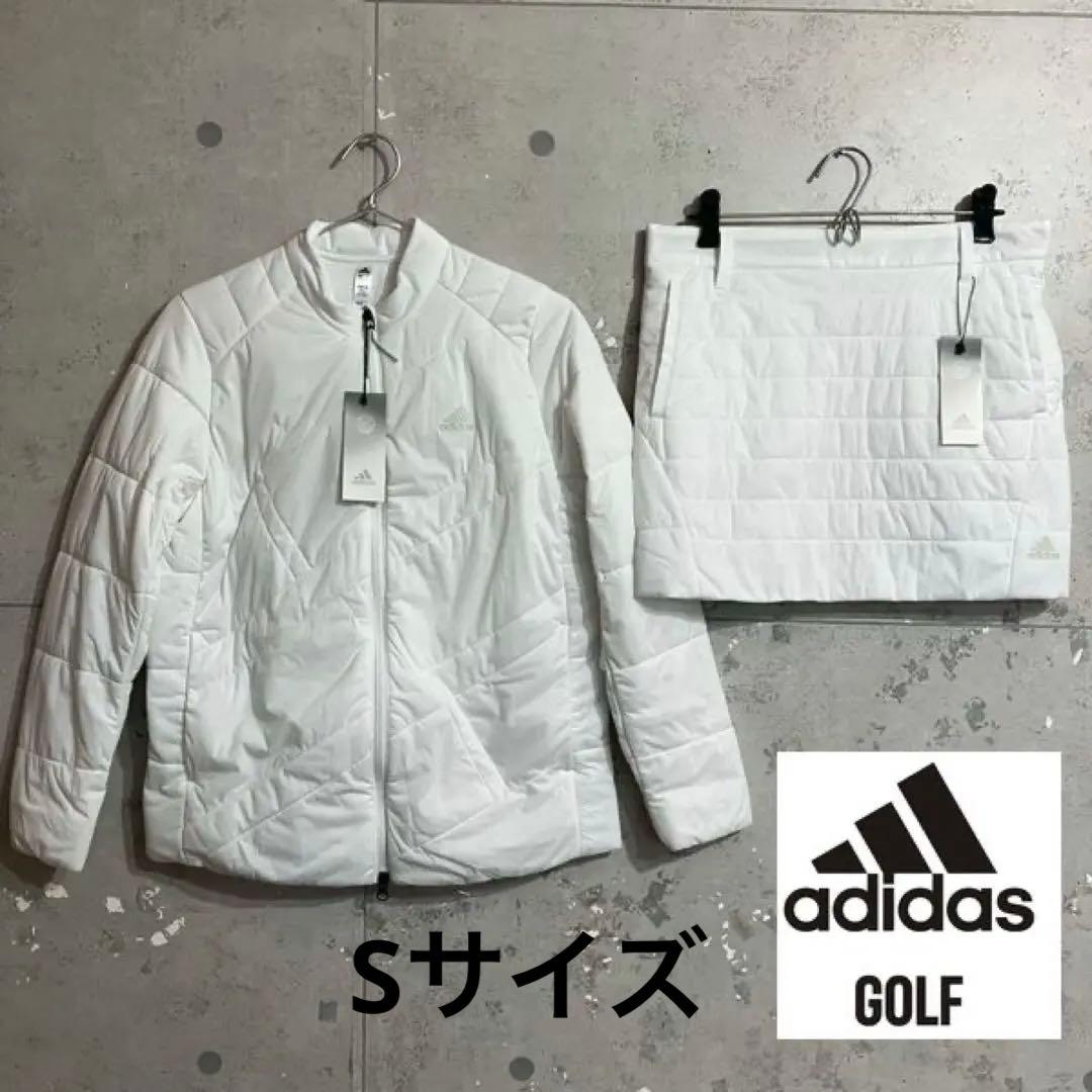 新品 レディースS adidasゴルフキルティング中綿ジャケット&スカート 白