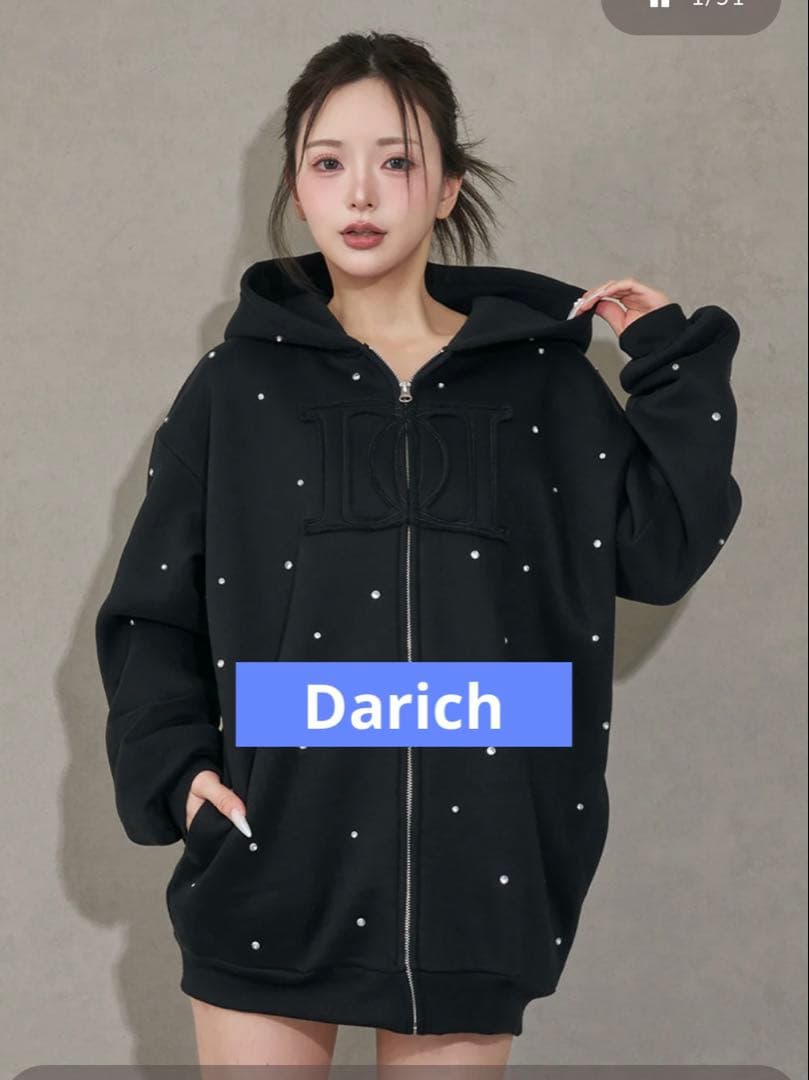 Darich ダーリッチ　DDロゴビジュージップパーカー　ブラック　黒