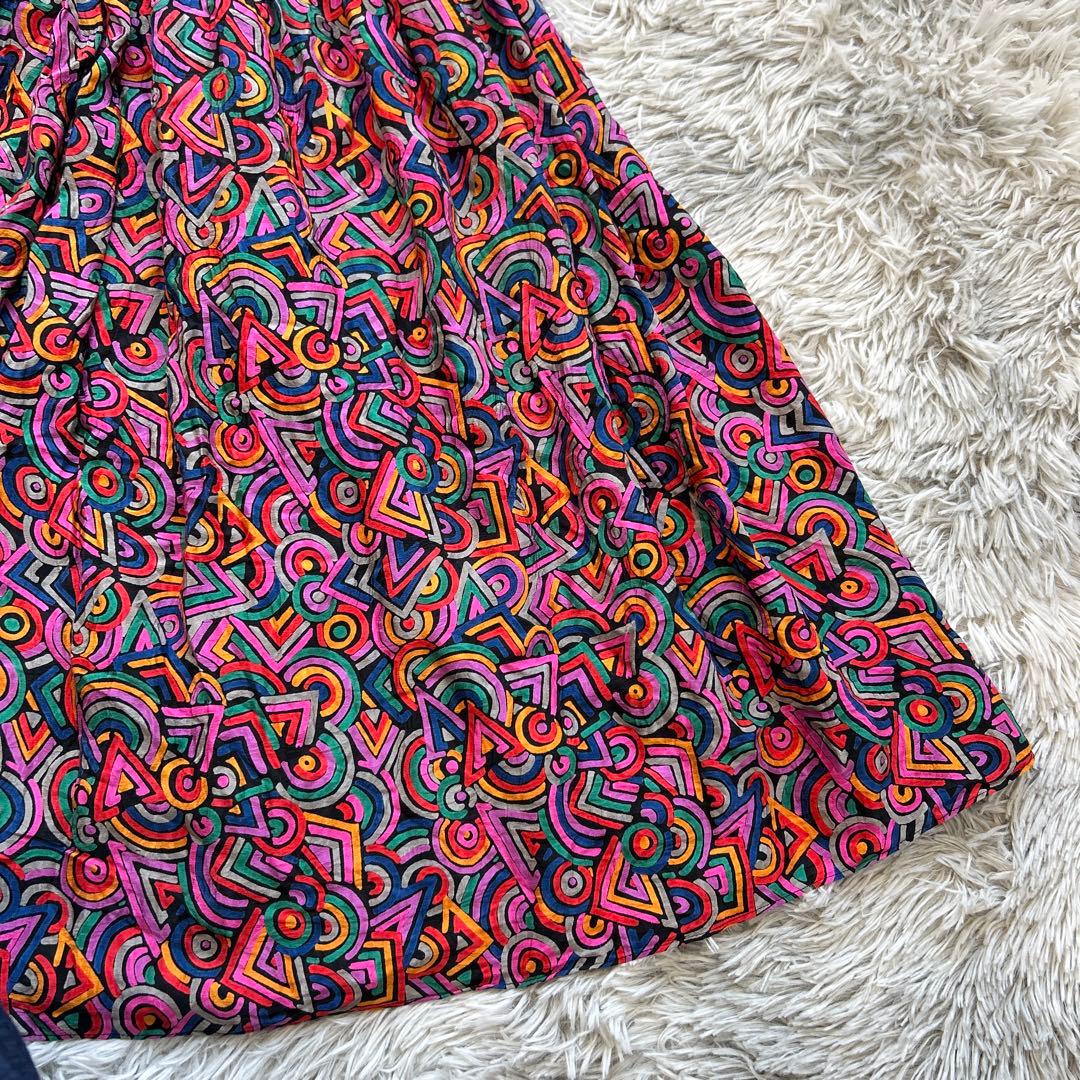 【美品】Diane Freis バルーンスリーブ総柄ワンピース レッド系 シルク