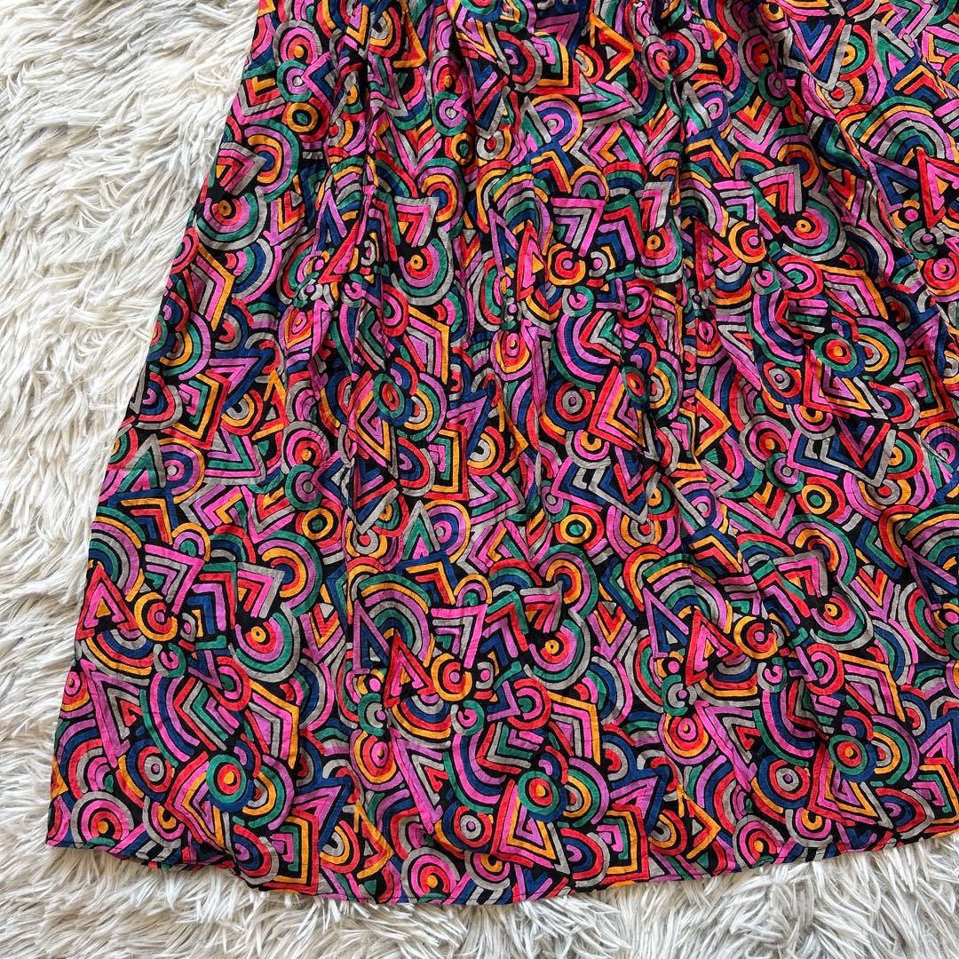 【美品】Diane Freis バルーンスリーブ総柄ワンピース レッド系 シルク