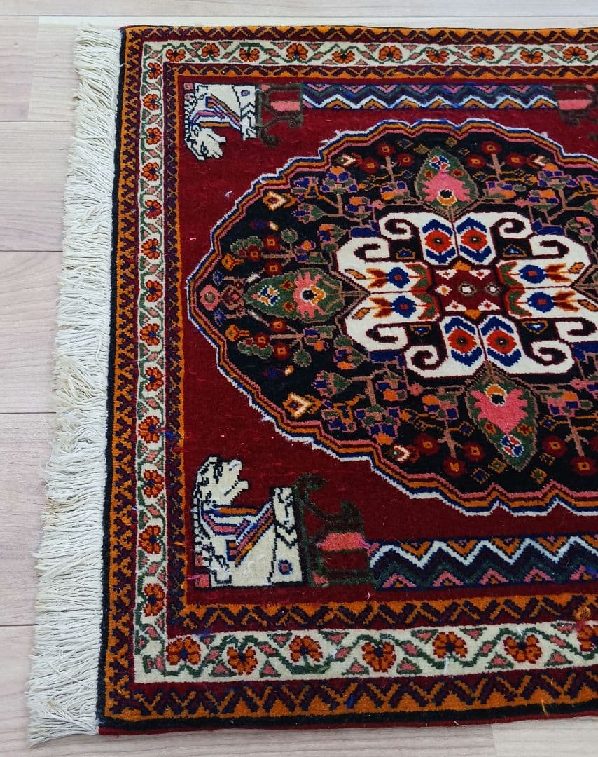 Y3061 ペルシャ絨毯 カシュガイ ウール 手織り 62×64㎝