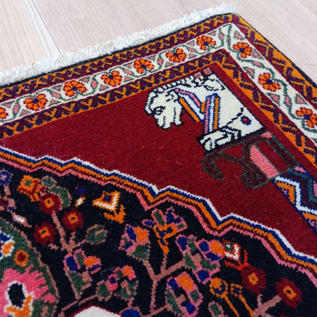 Y3061 ペルシャ絨毯 カシュガイ ウール 手織り 62×64㎝