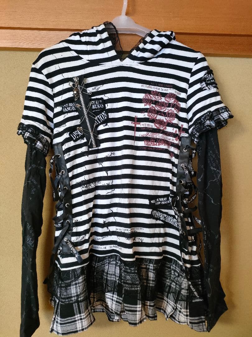 MAD PUNKS フード付きストライプTシャツ M