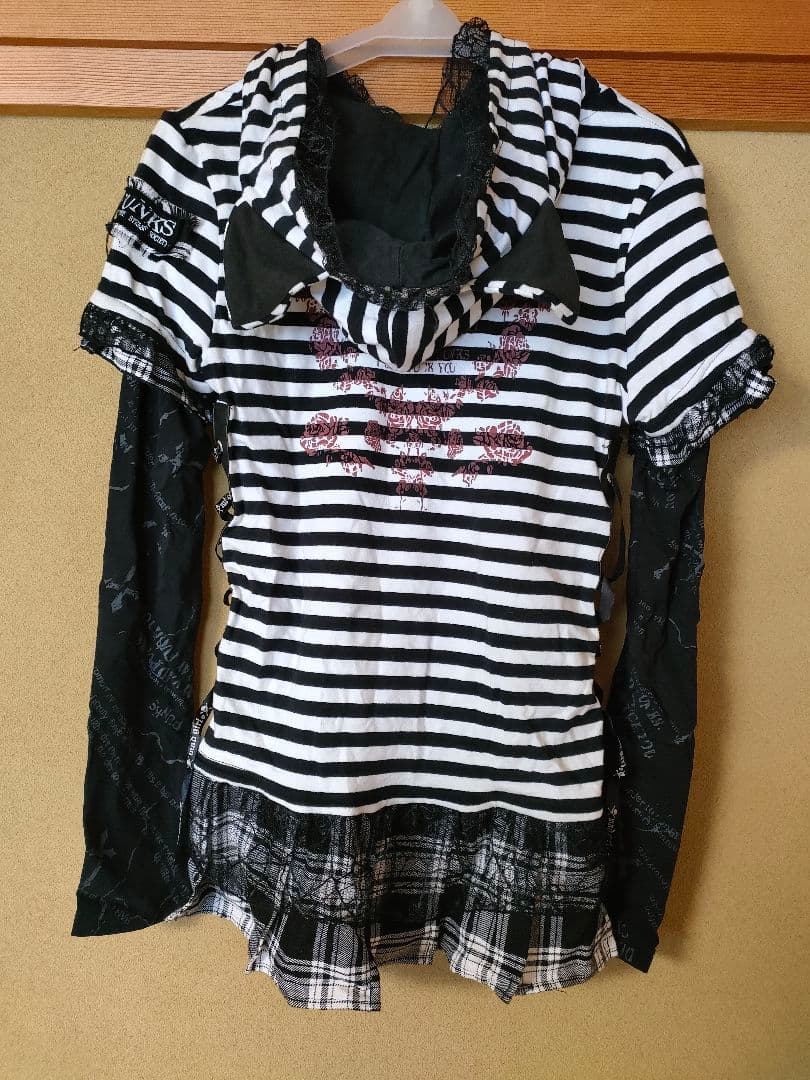 MAD PUNKS フード付きストライプTシャツ M