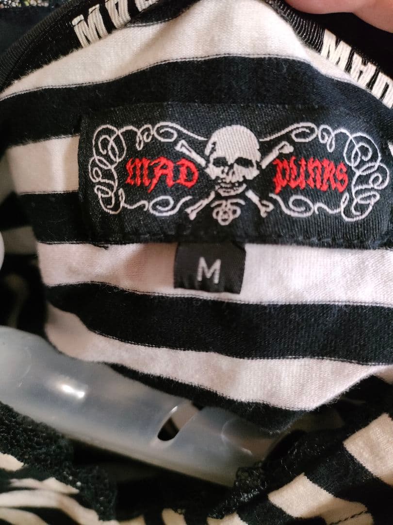 MAD PUNKS フード付きストライプTシャツ M