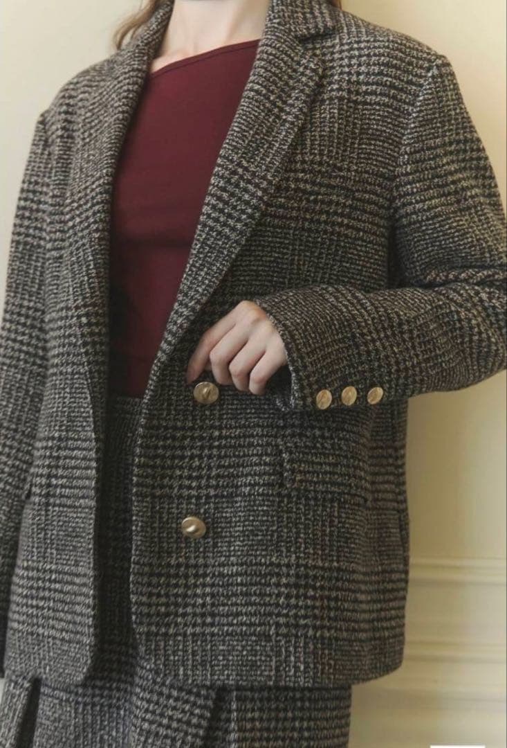 ORGUE オルグ オーバーチェック ジャケットSテーラードジャケット ブラウン