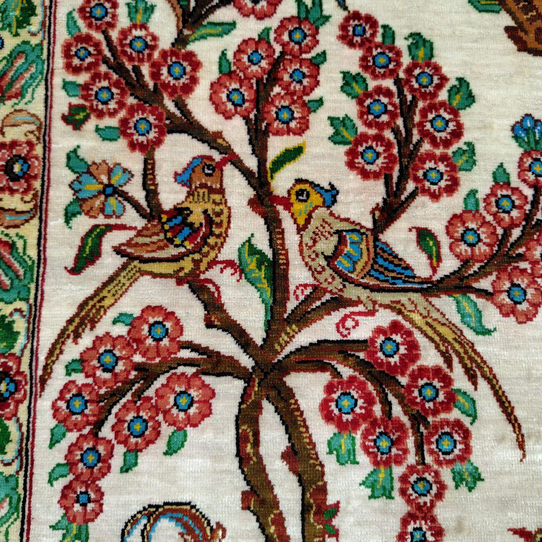 【ツリーマンション】ペルシャ絨毯　シルク手織り　動物パラダイス　高級極美品