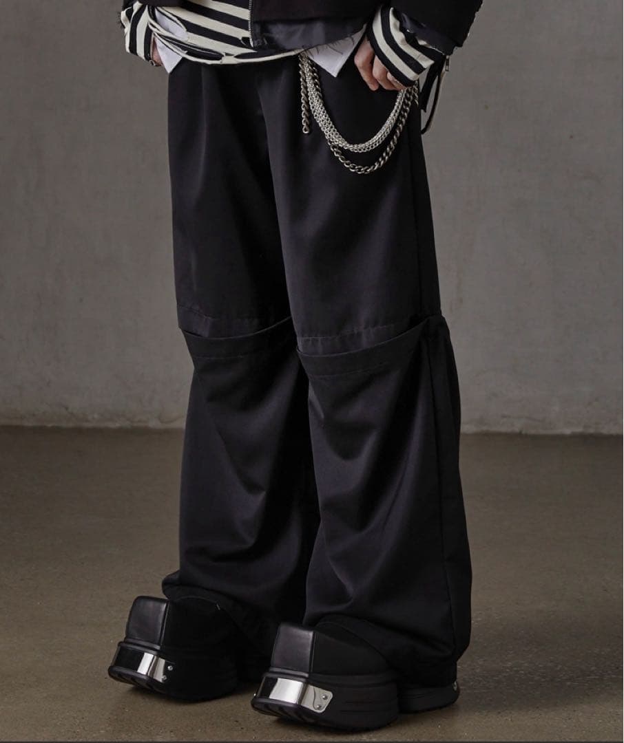 チュールレイヤードデザイン スラックス　ブラック