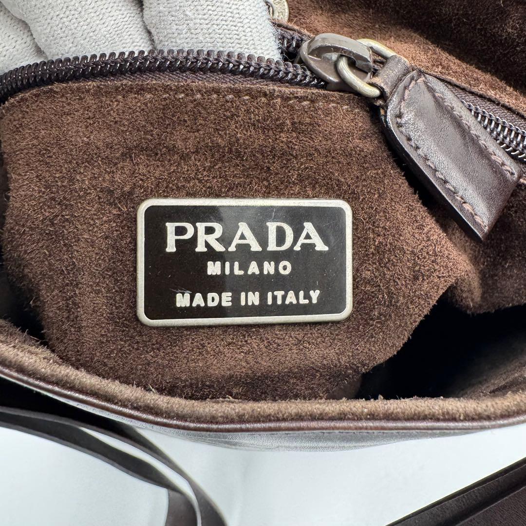 PRADA プラダ カーフ レザー ショルダーバッグ 肩掛け ダークブラウン