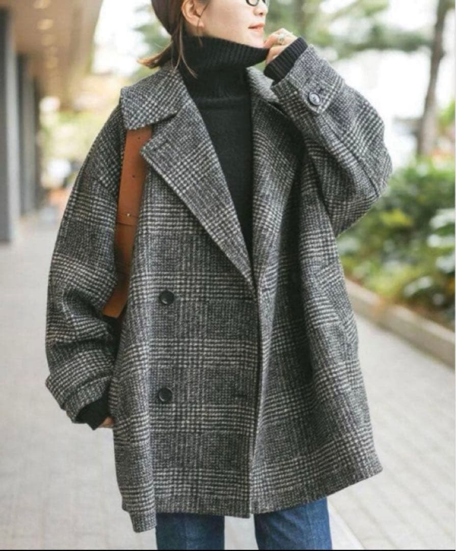 Spick & Span Wスライバーチェックハーフコート38