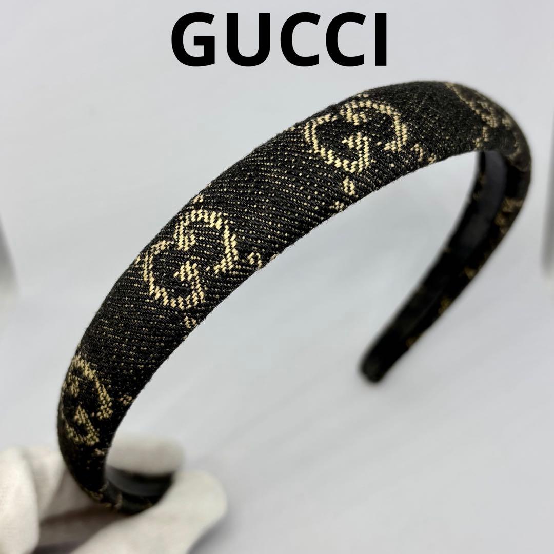 【グッチ】GUCCI カチューシャ GG デニム ヘアバンド ヘアアクセサリー