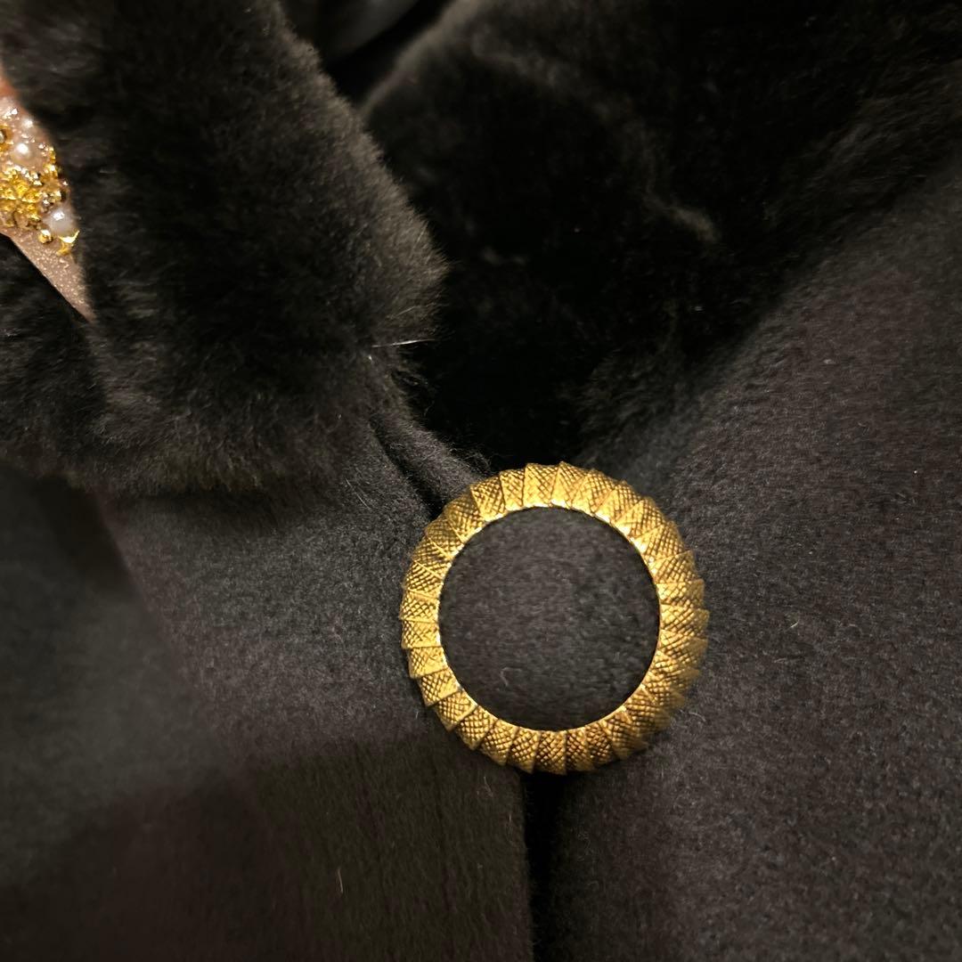 カシミヤ100%【新品未使用】ファー付きロングコート　黒