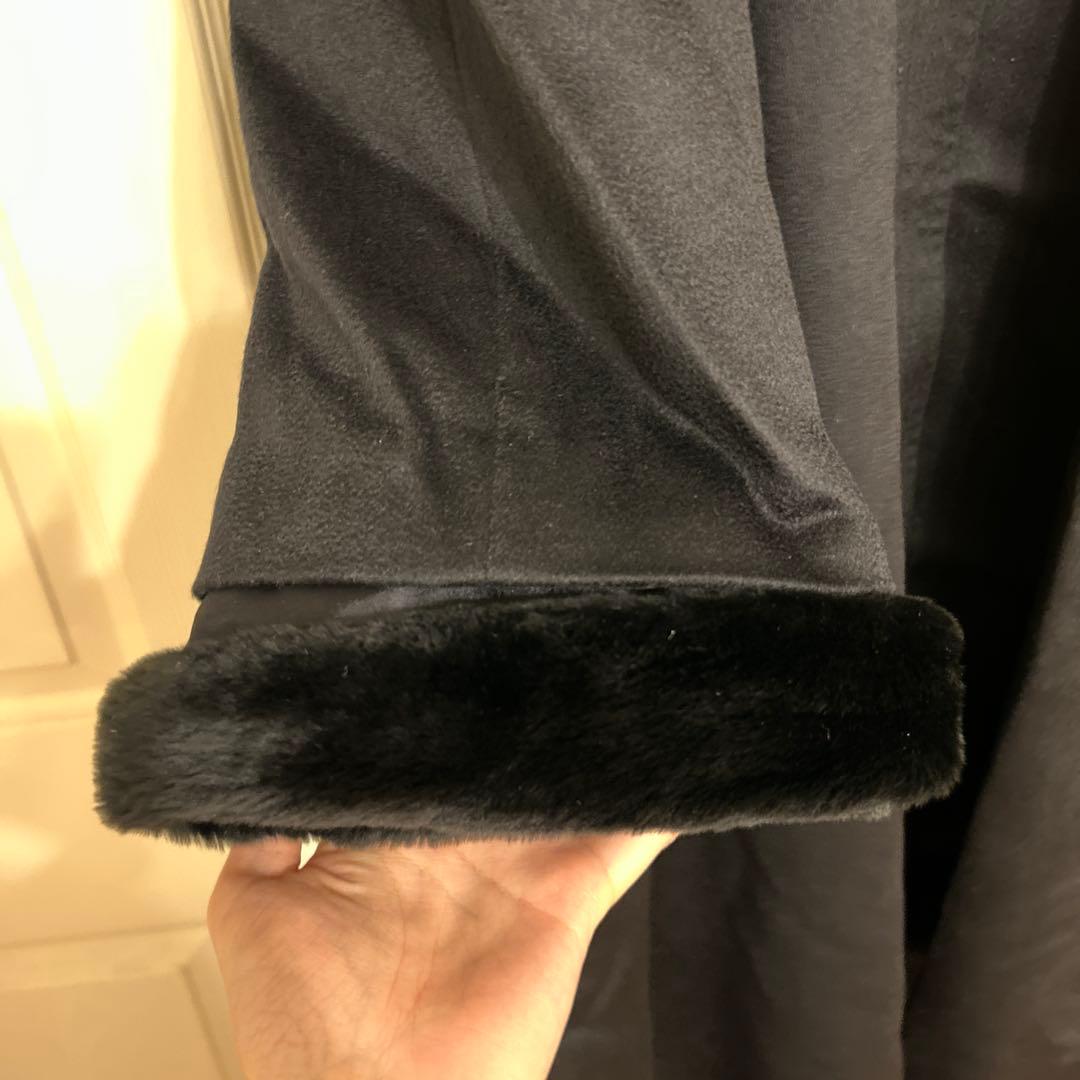 カシミヤ100%【新品未使用】ファー付きロングコート　黒