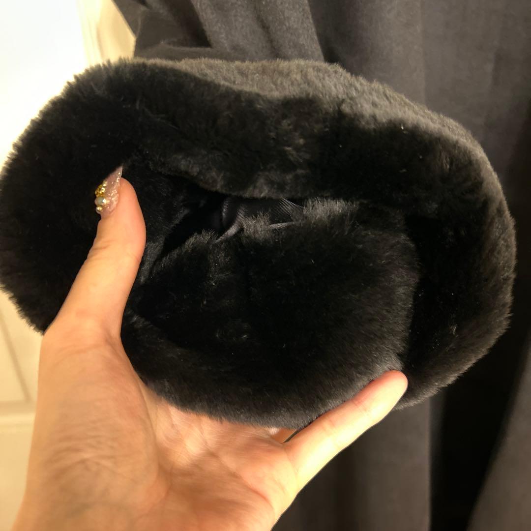 カシミヤ100%【新品未使用】ファー付きロングコート　黒