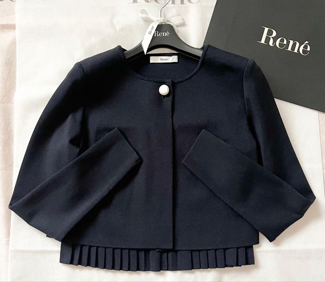 美品♡Reneルネ♡後ろプリーツ ニットカーディガン ボレロ ネイビー 36