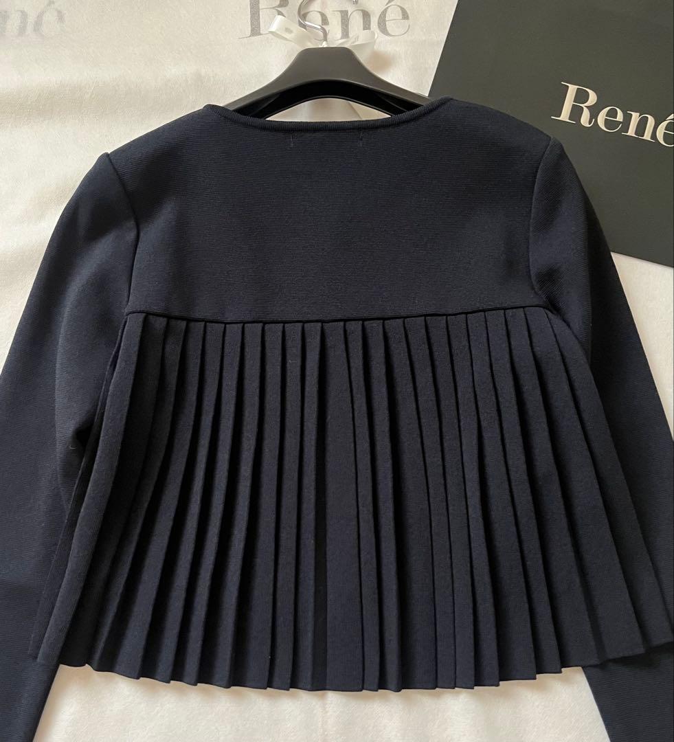 美品♡Reneルネ♡後ろプリーツ ニットカーディガン ボレロ ネイビー 36