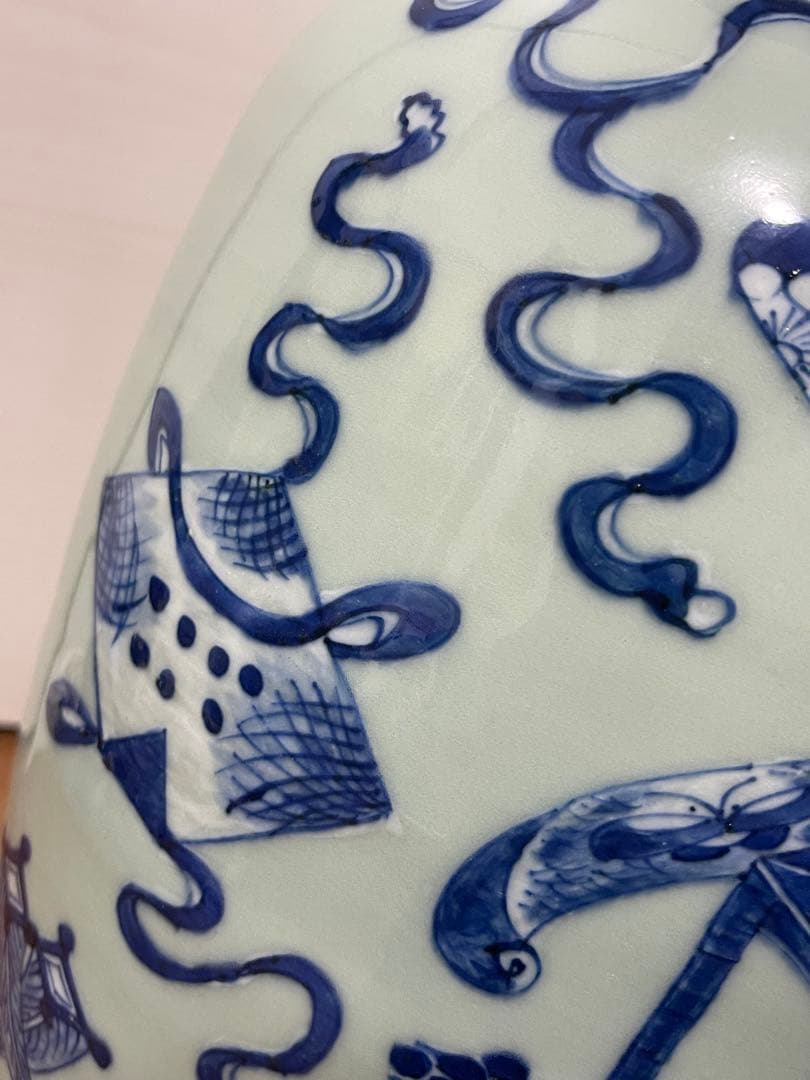 青白磁 花瓶 中国風 古染付 アンティーク 欠けあり