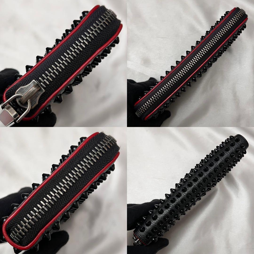 ◇美品◇ルブタン　パネトーネ　スパイクスタッズ長財布　ブラック×レッド　レザー