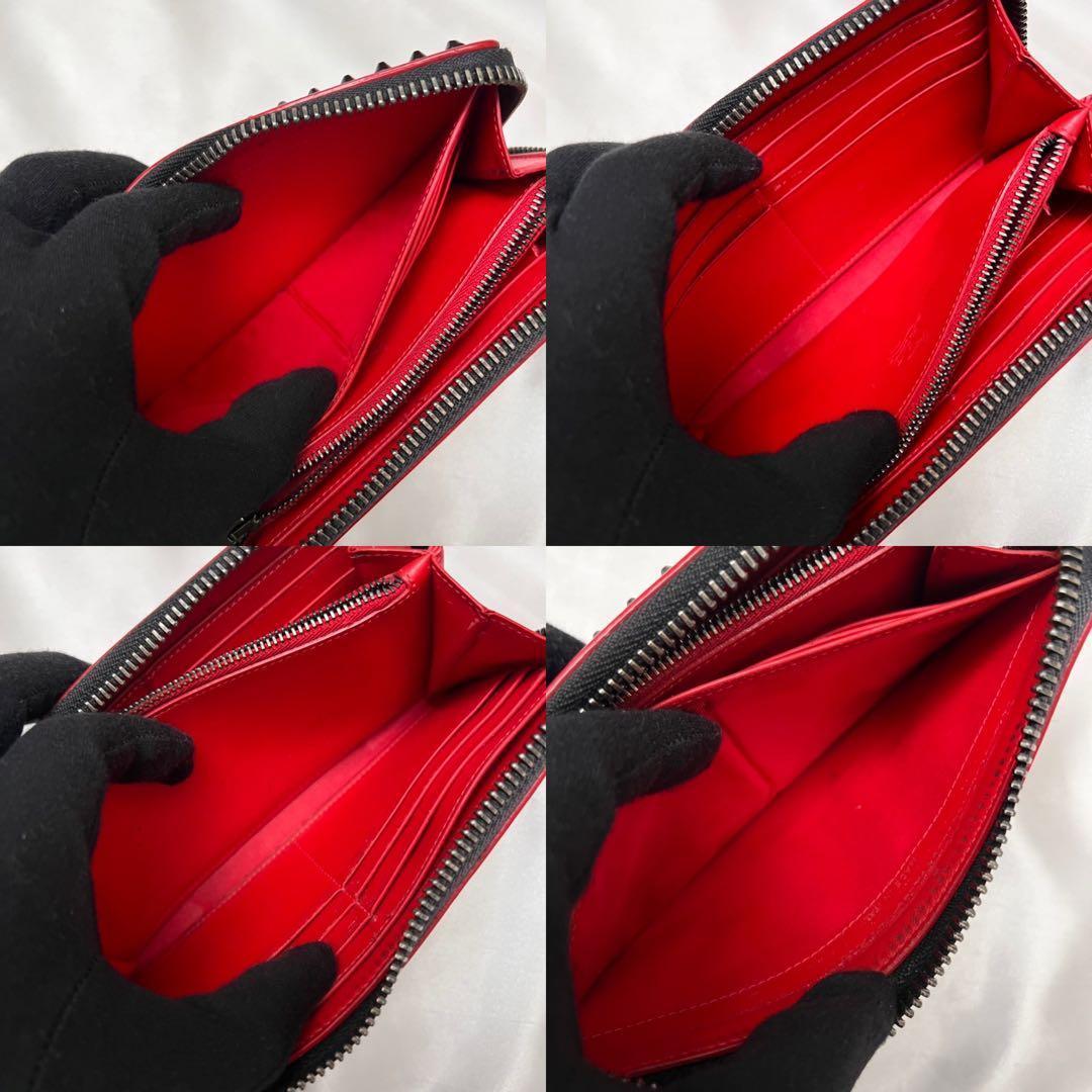 ◇美品◇ルブタン　パネトーネ　スパイクスタッズ長財布　ブラック×レッド　レザー