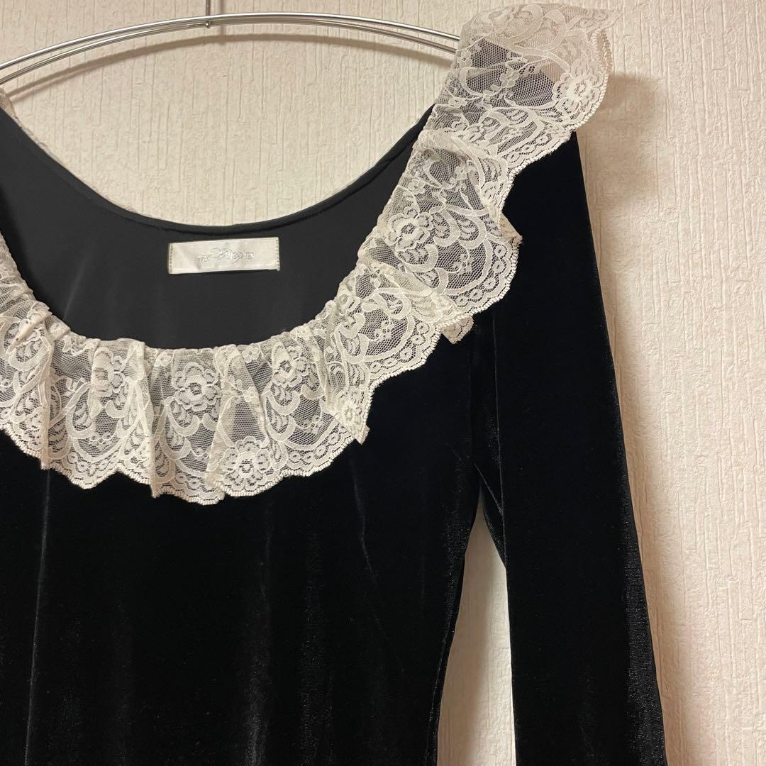 thevirgins ザヴァージンズ ベロア レース ミニ ワンピース 黒 美品