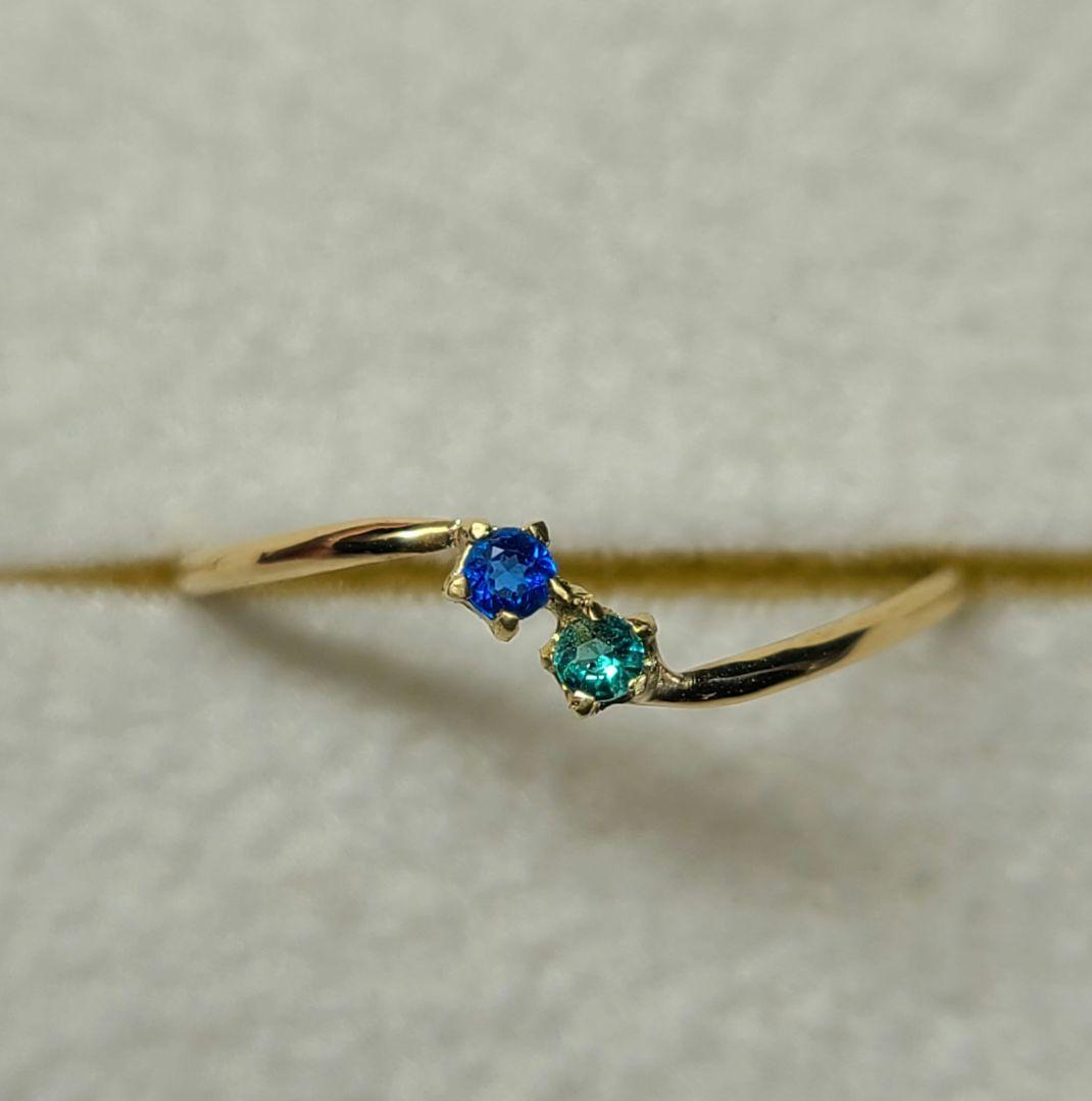 素晴らしいブルーの共演★バターリャパライバトルマリン&アウイナイトリング18金★