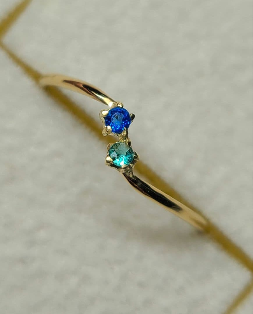 素晴らしいブルーの共演★バターリャパライバトルマリン&アウイナイトリング18金★