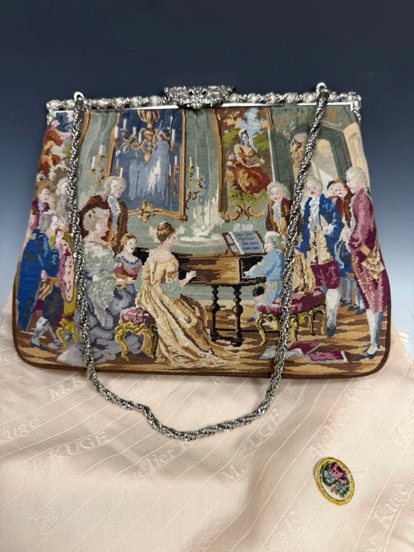 【美品】久家道子 プチポアン パーティーバッグ モーツァルトデザイン　刺繍