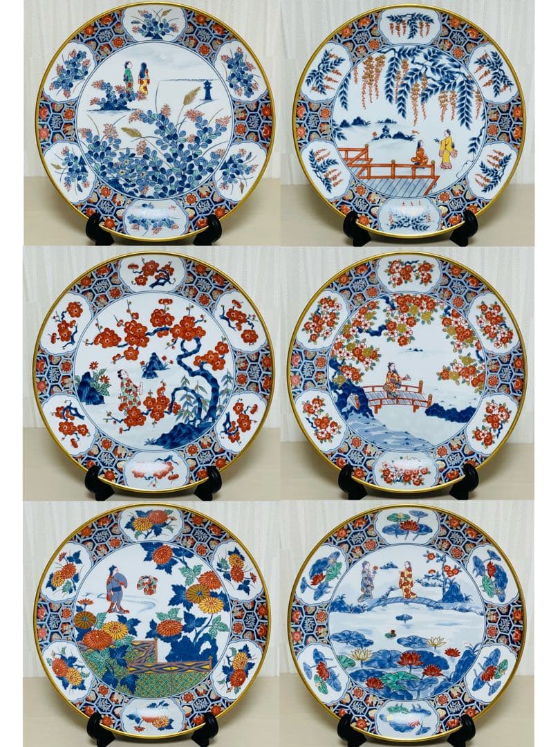 香蘭社 有田焼 フランクリンポーセリン 限定版絵皿 花の宴の内 6枚セット
