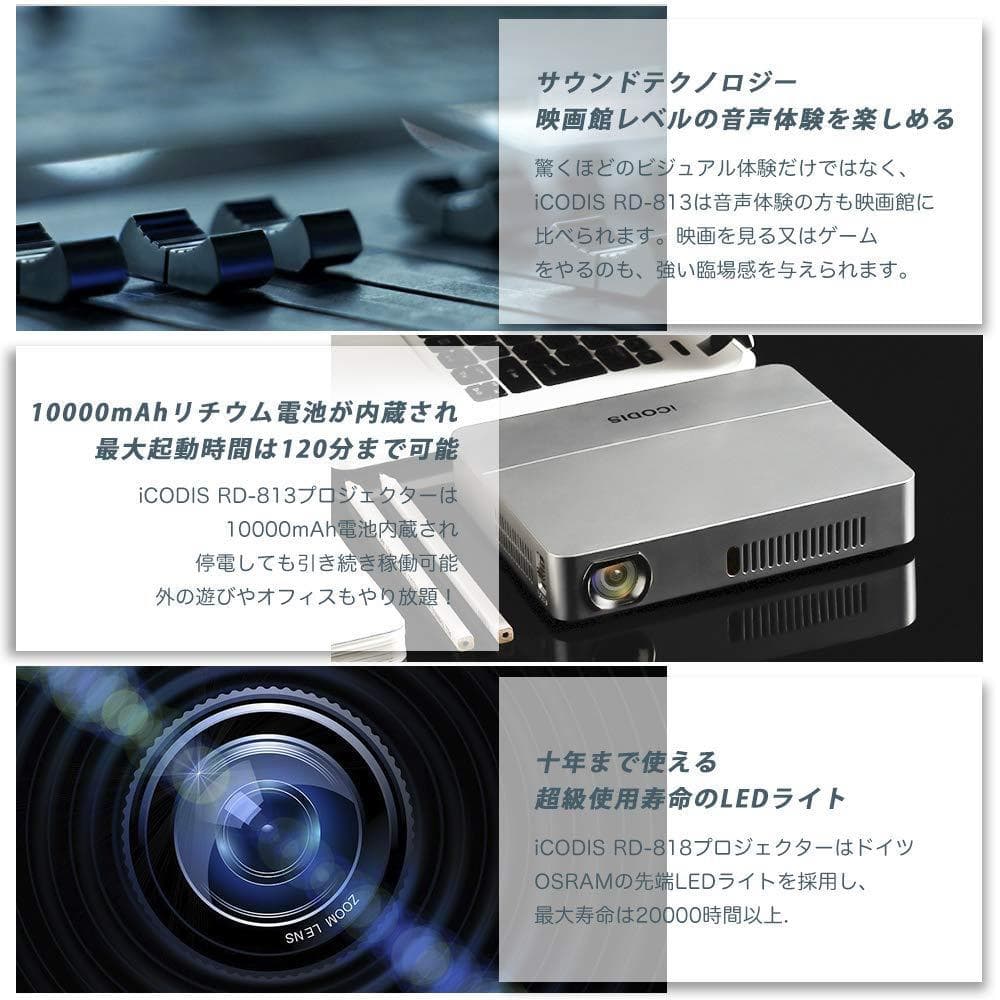 彡新品彡高品質 1080p 大人気 内蔵バッテリ ミニ プロジェクター 小型