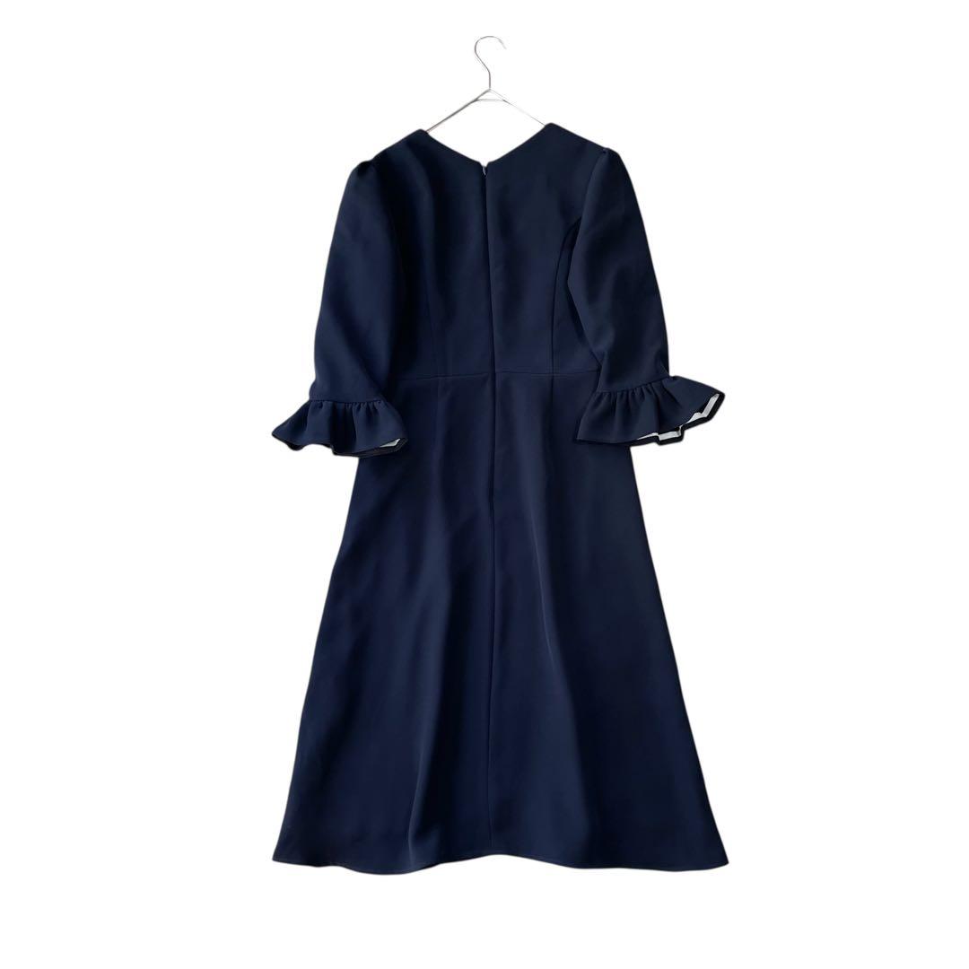 【定価5万】ボーダーズアットバルコニー ワンピース フリル Vネック 洗える 紺