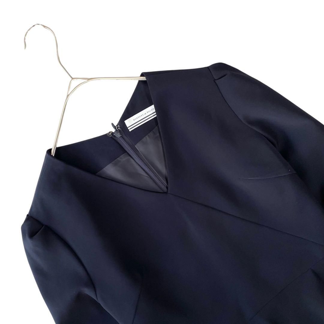 【定価5万】ボーダーズアットバルコニー ワンピース フリル Vネック 洗える 紺