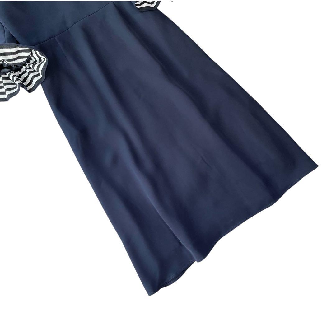 【定価5万】ボーダーズアットバルコニー ワンピース フリル Vネック 洗える 紺