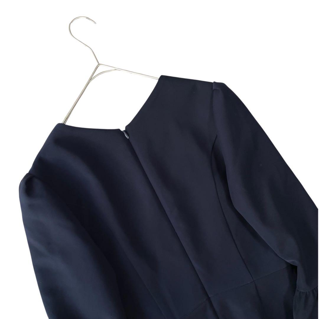 【定価5万】ボーダーズアットバルコニー ワンピース フリル Vネック 洗える 紺