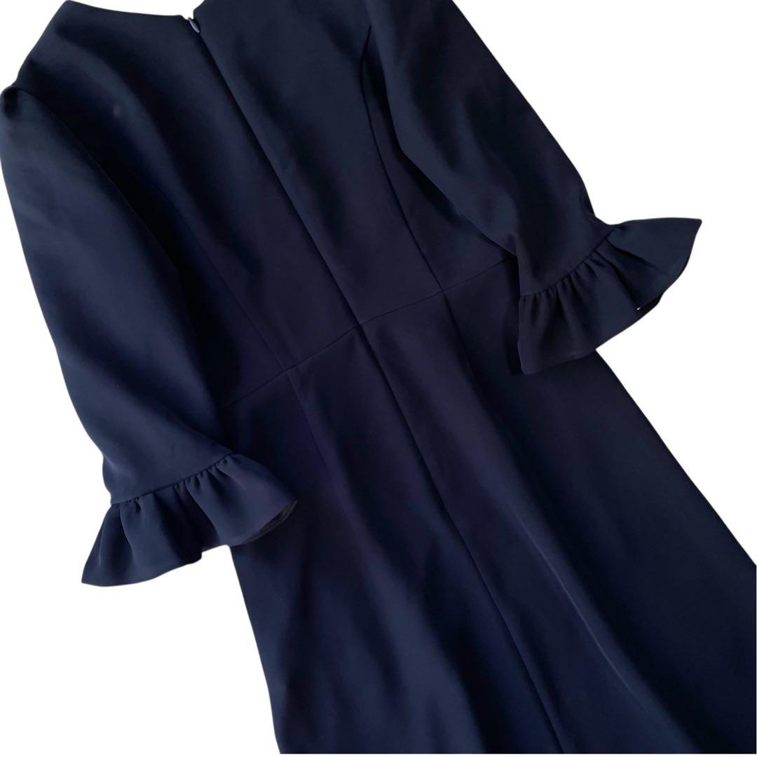 【定価5万】ボーダーズアットバルコニー ワンピース フリル Vネック 洗える 紺