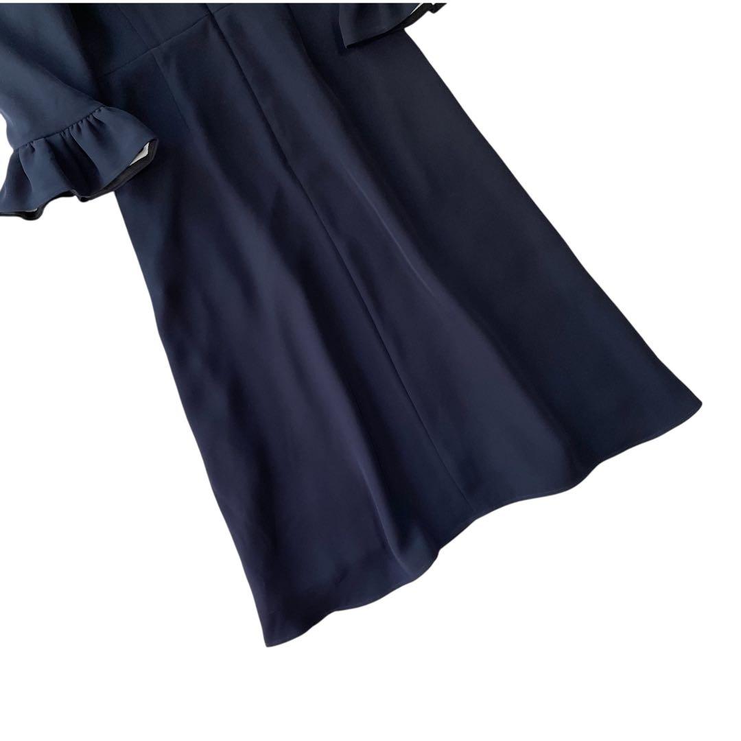 【定価5万】ボーダーズアットバルコニー ワンピース フリル Vネック 洗える 紺