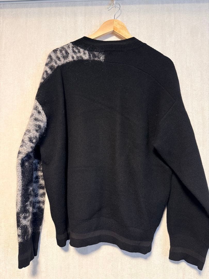 Y-3 レオパード クルーネック ニット セーター　ブラック