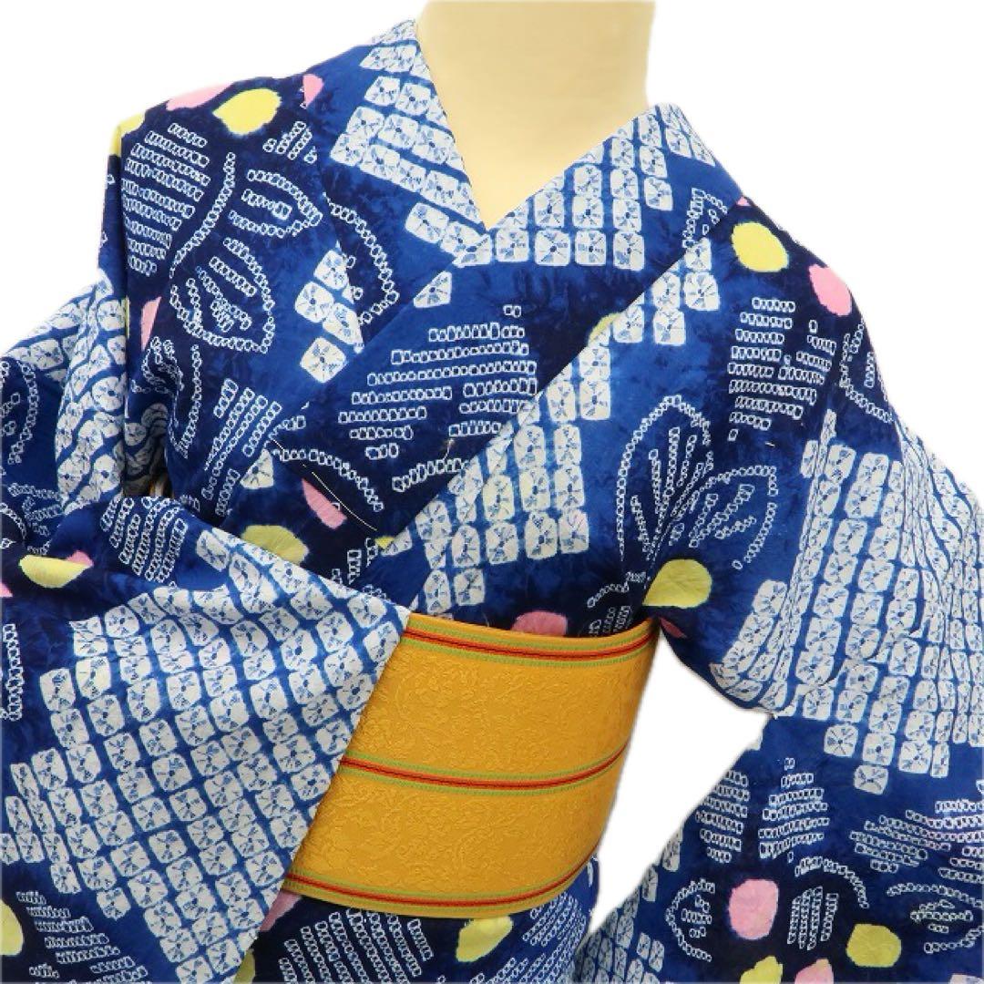 KM✺新品 有松鳴海絞り 洗える夏着物 向日葵 高級浴衣 着物 A3348