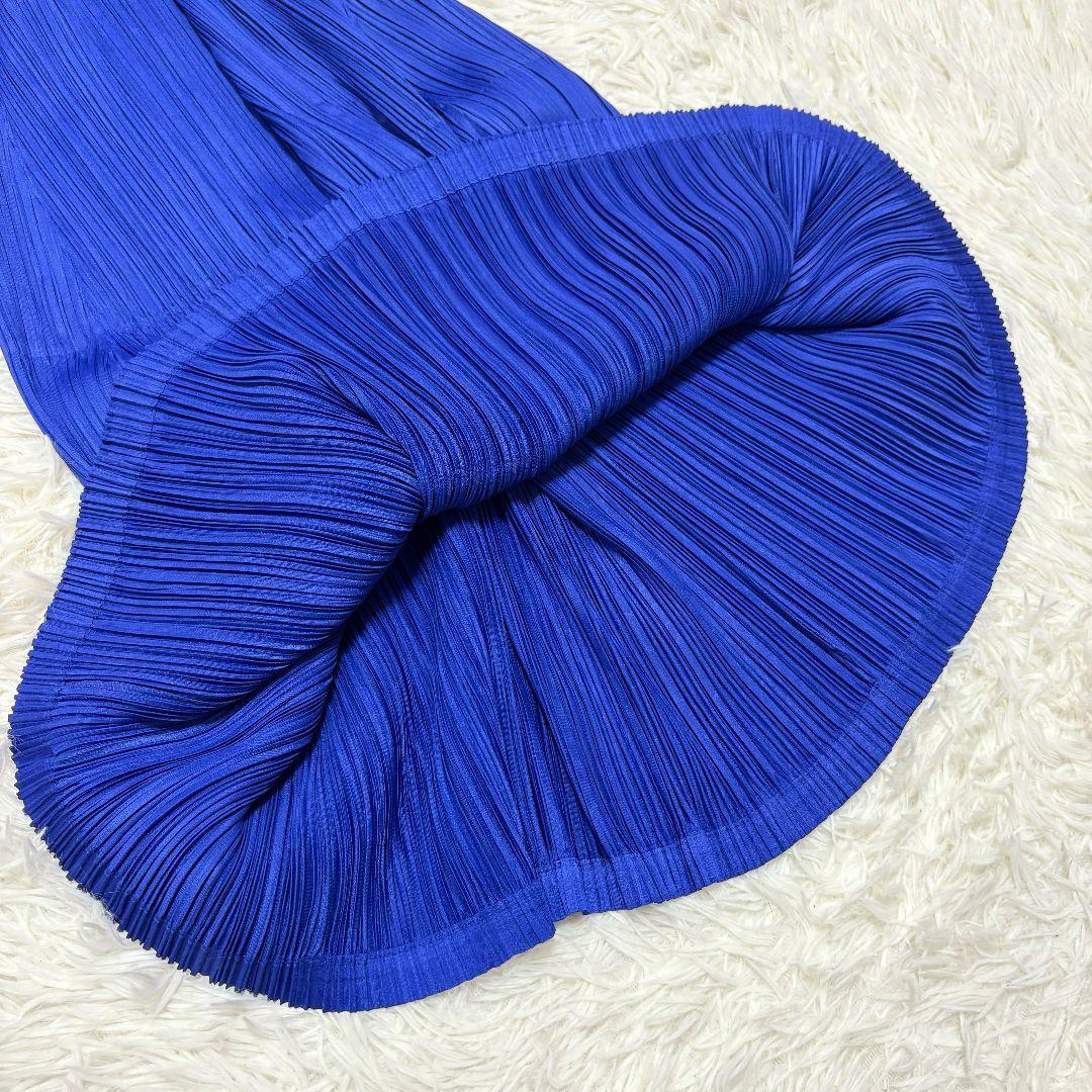 プリーツプリーズ イッセイミヤケ プリーツ 長袖ワンピース 青 ブルー サイズ3