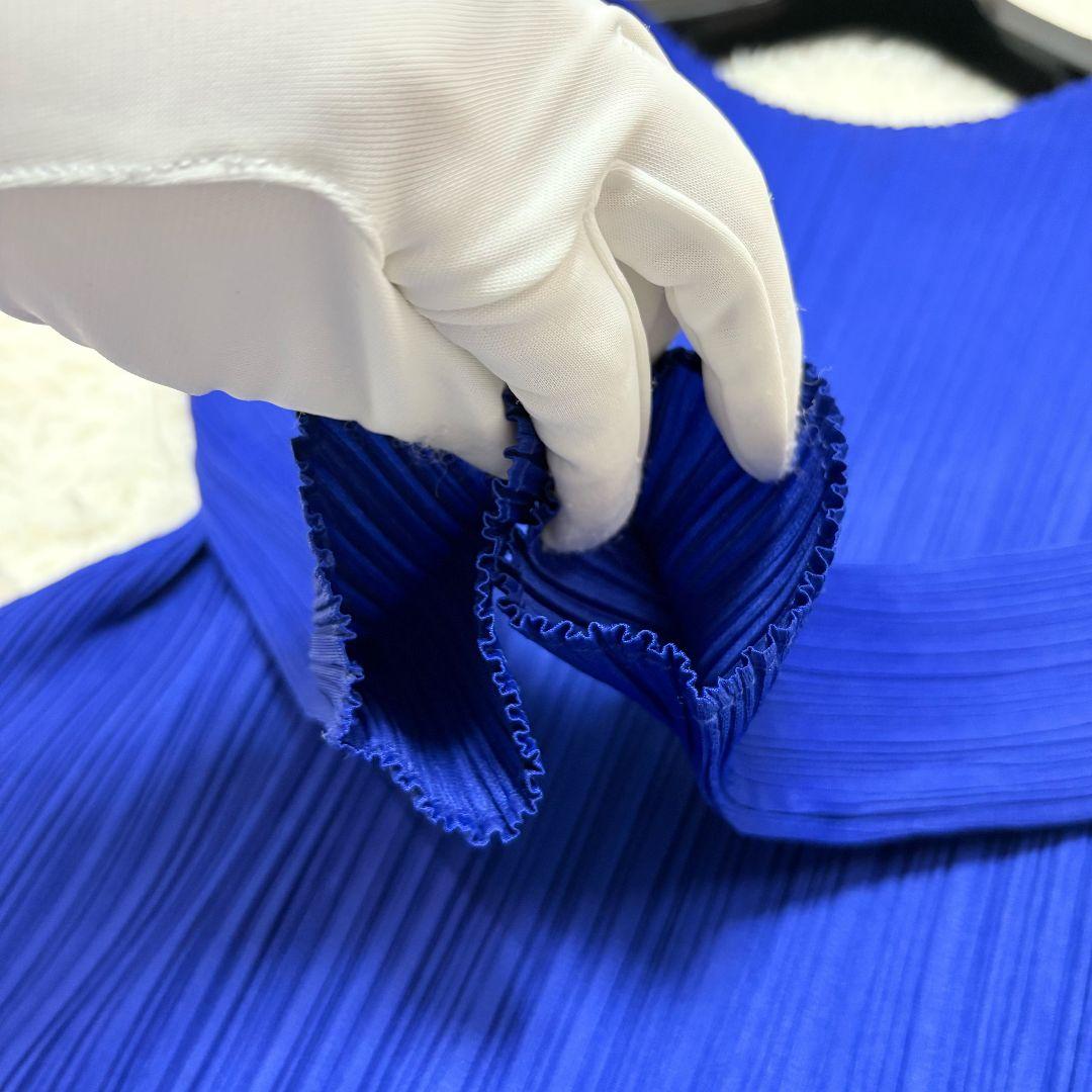 プリーツプリーズ イッセイミヤケ プリーツ 長袖ワンピース 青 ブルー サイズ3