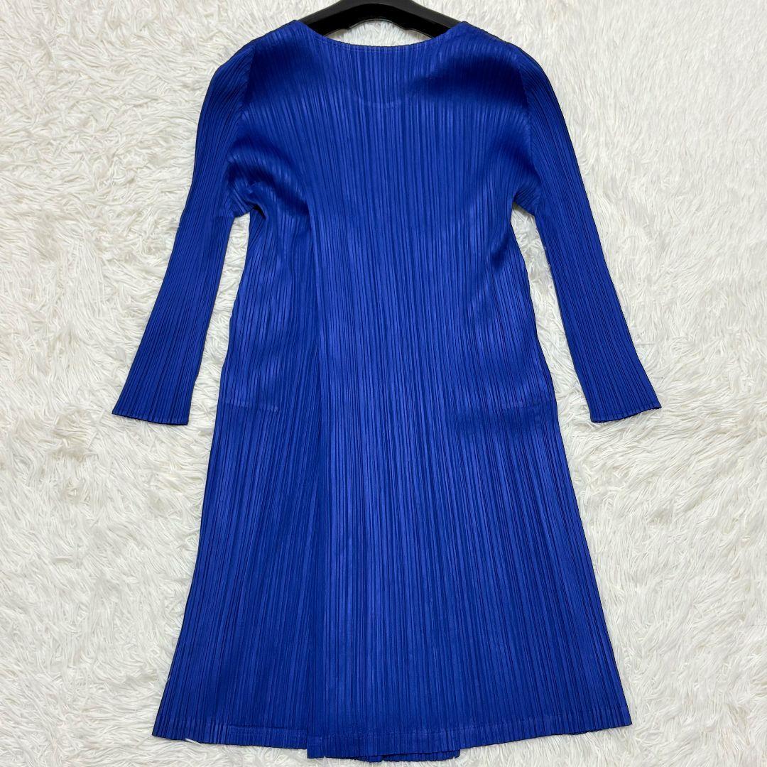 プリーツプリーズ イッセイミヤケ プリーツ 長袖ワンピース 青 ブルー サイズ3