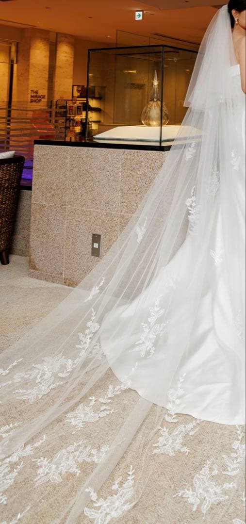 【クリーニング済】ワタベウェディング　ロングベール　EFV-FLOWER